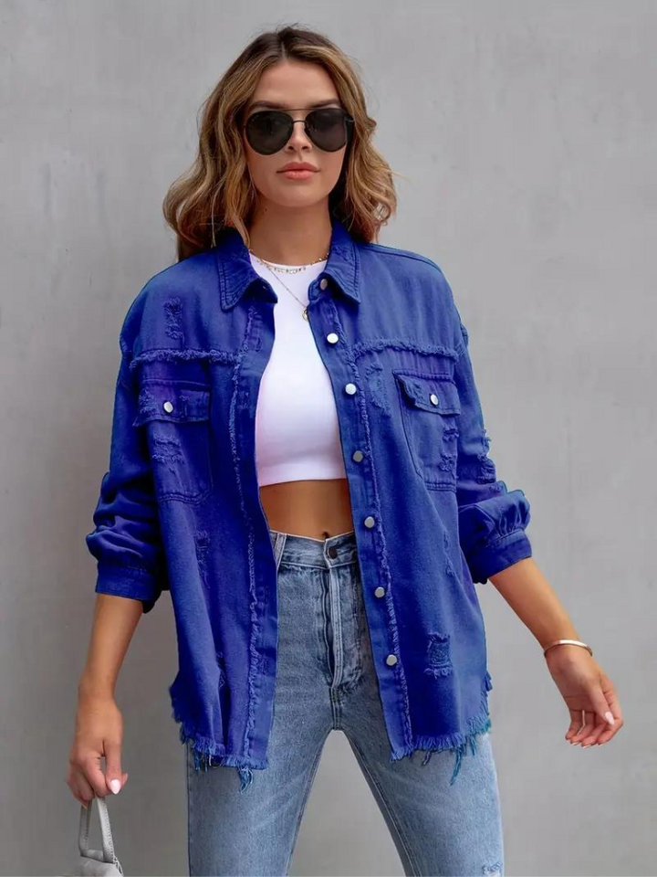 Drune Denim Jacke | Übergroße zerrissene Denimjacke für Frauen