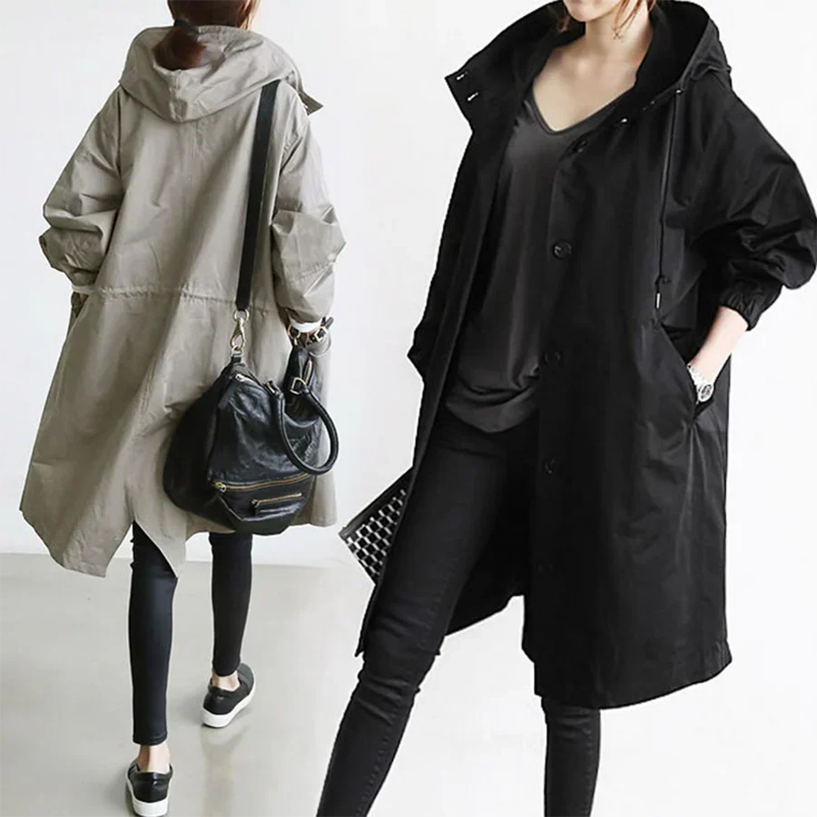 Drune | Mit Kapuze Übergroß Parka Jacke Regenjacke für Damen