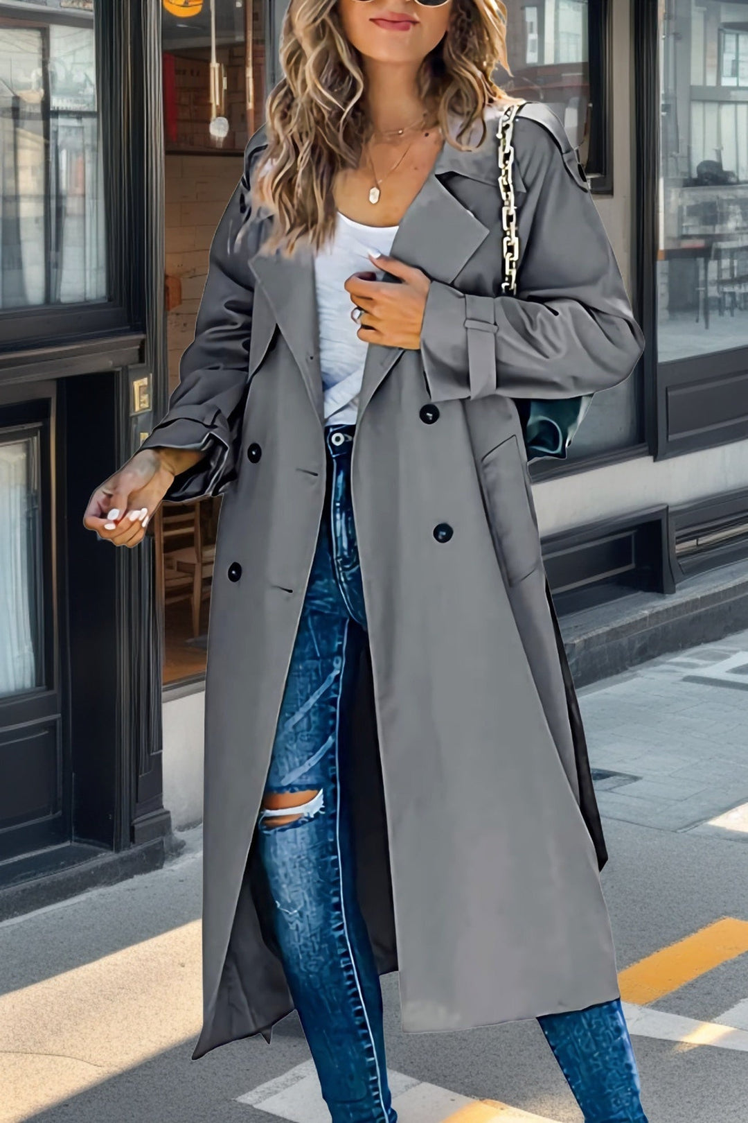 Drune | Langer Trenchcoat Doppelreiher