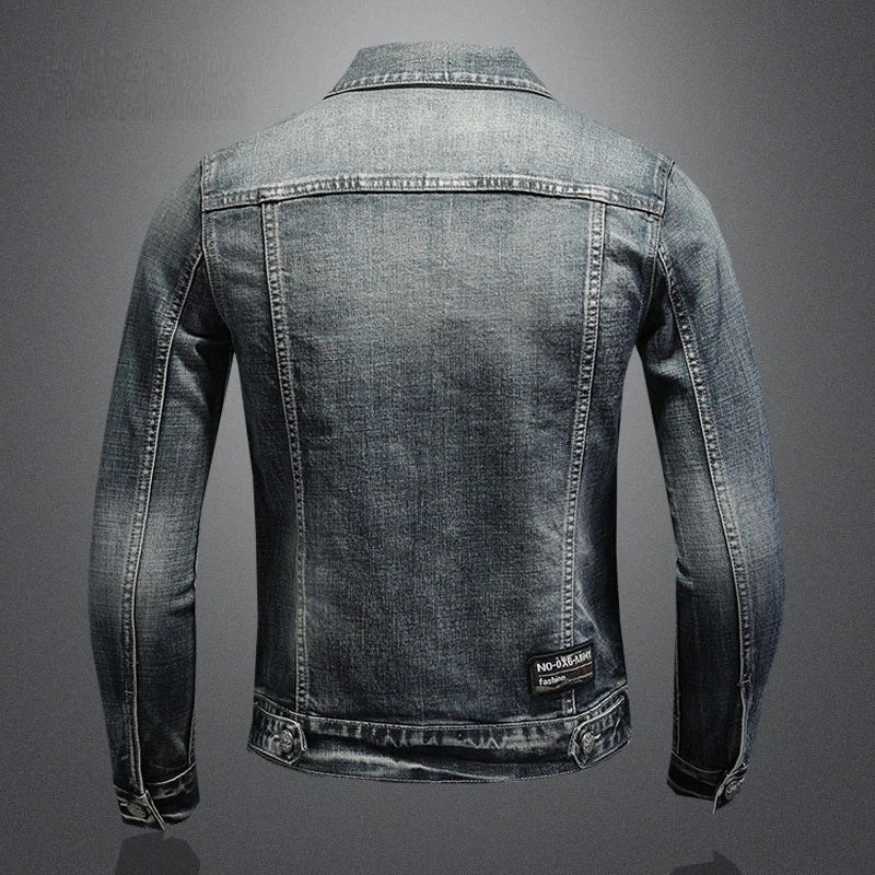 Drune | Herren Graue Truckerjacke - Knopfverschluss mit Brusttaschen