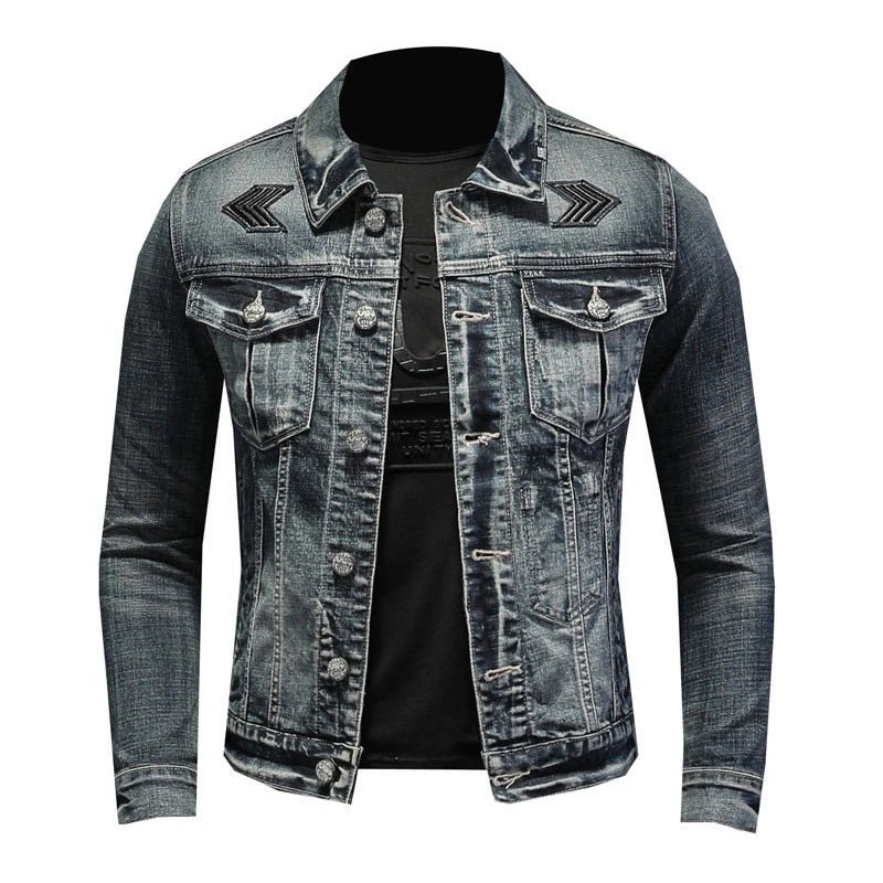Drune | Herren Graue Truckerjacke - Knopfverschluss mit Brusttaschen