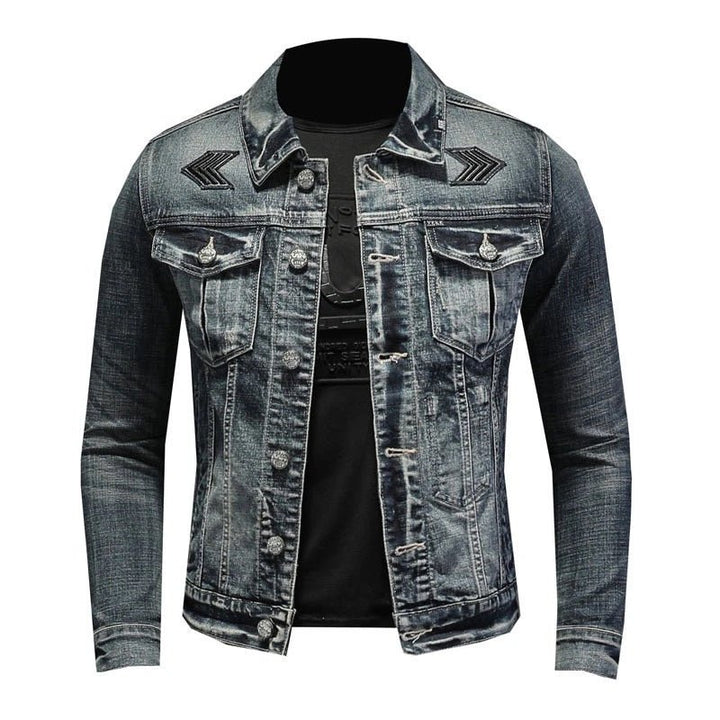 Drune | Herren Graue Truckerjacke - Knopfverschluss mit Brusttaschen