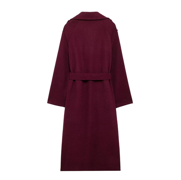 Drune | langer Trenchcoat in elegantem Rot - stilvoller Wintermantel für gemütliche Abende