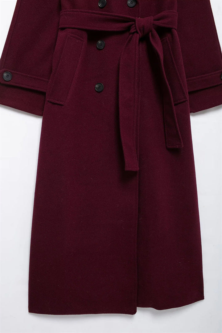 Drune | langer Trenchcoat in elegantem Rot - stilvoller Wintermantel für gemütliche Abende