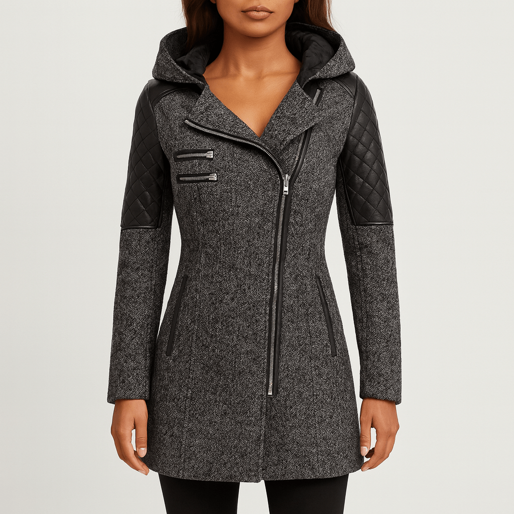 Drune | Damen Asymmetrischer Reißverschluss-Jacke Gequiltete Paneele