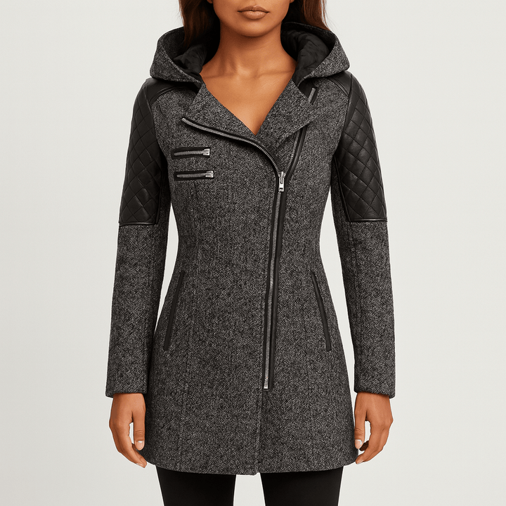 Drune | Damen Asymmetrischer Reißverschluss-Jacke Gequiltete Paneele