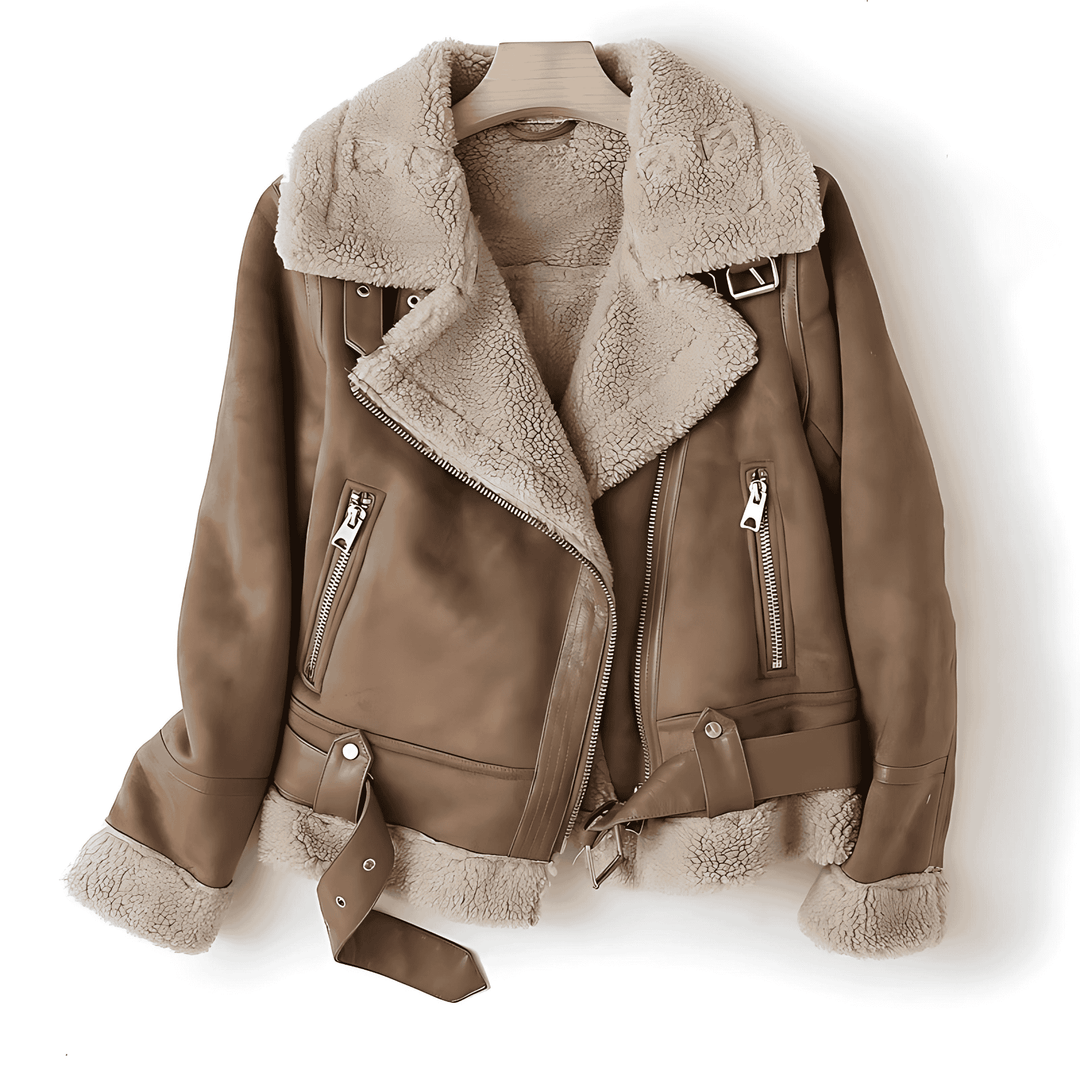 Drune | Damen Bikerjacke Asymmetrischer Reißverschluss & Gepolsterter Kragen
