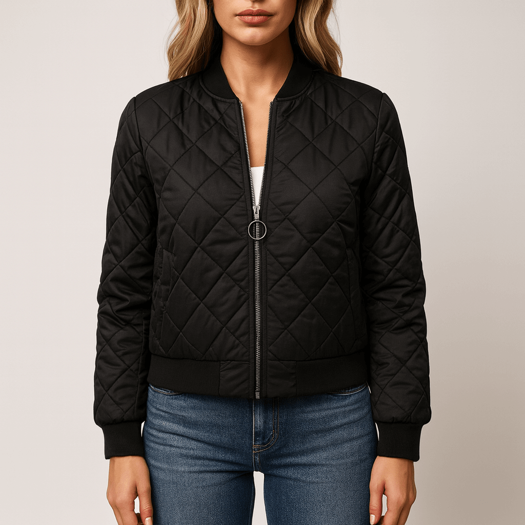 Drune | Damen Schwarze Bomberjacke Gefüttertes Design