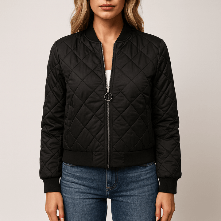 Drune | Damen Schwarze Bomberjacke Gefüttertes Design