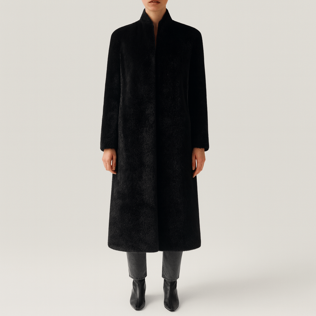 Drune | Damen Schwarz Slim Fit Langer Trenchcoat Klassischer Stil