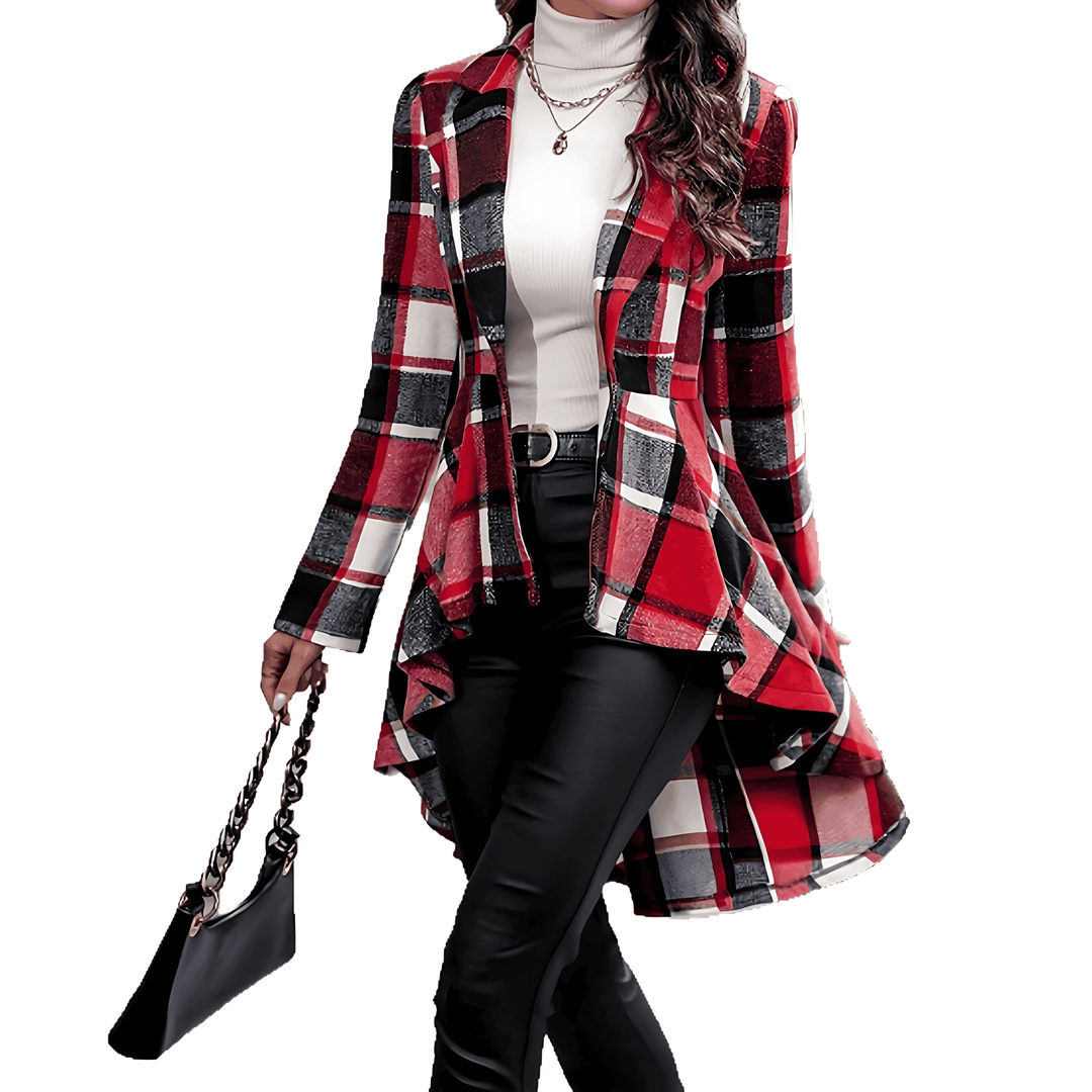 Drune | Frauen Karomuster Jacke Asymmetrisches Hemd