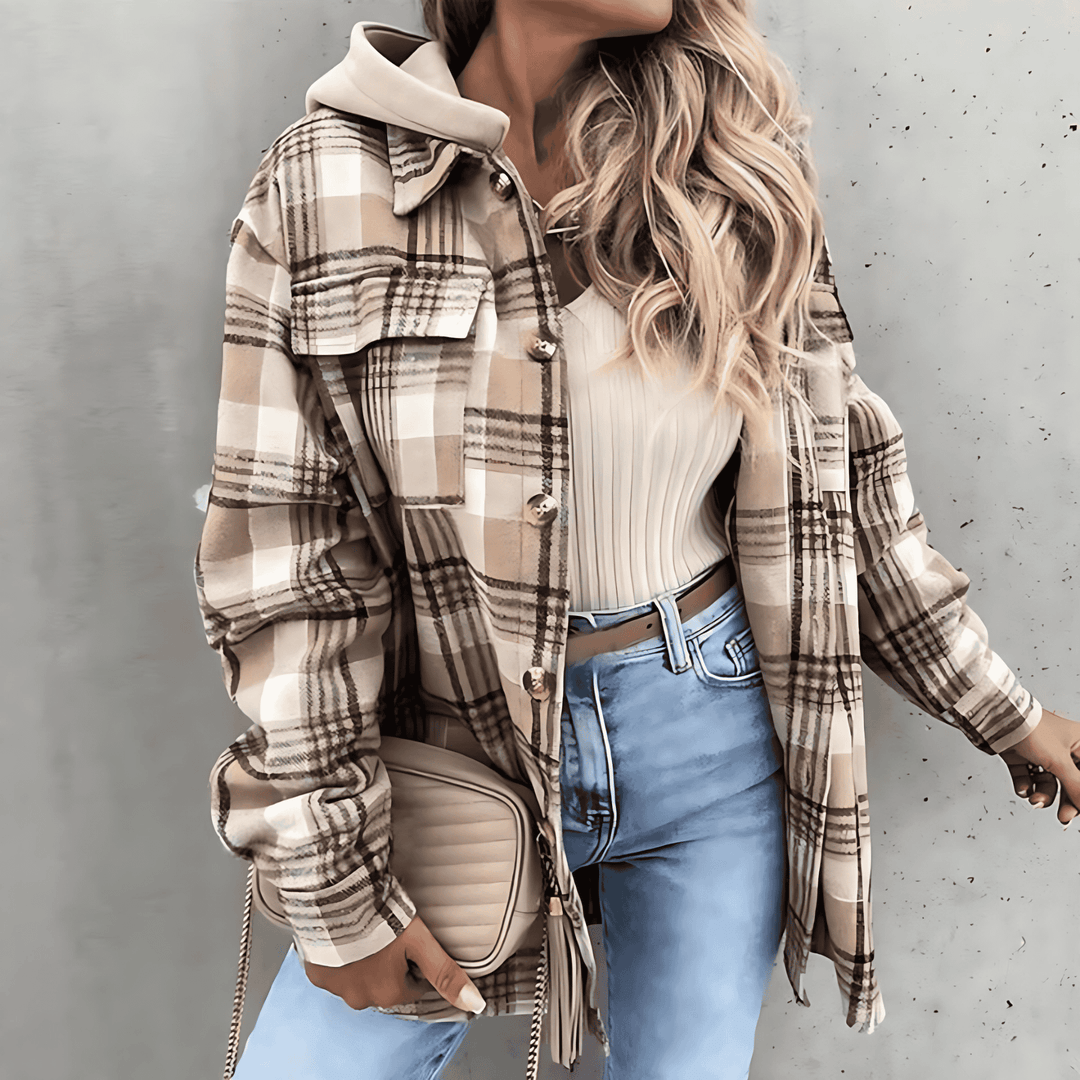 Drune | Damen Kariert Hoodie Jacke Casual Herbst Kleidung