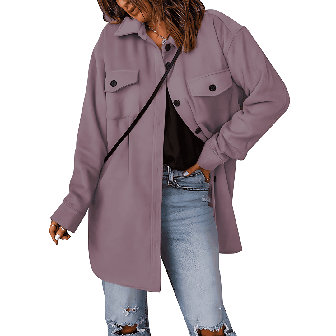 Drune | Damen Chic Overshirt Jacke mit Brusttaschen