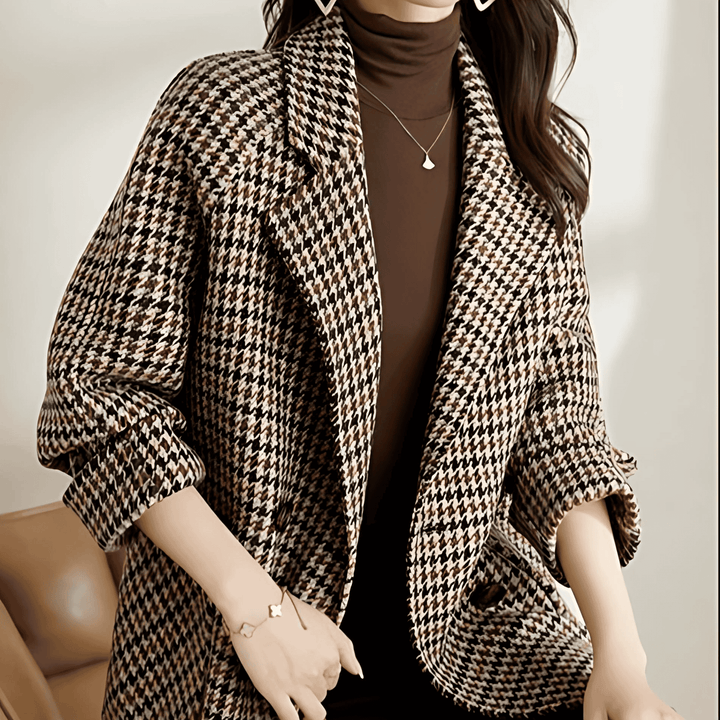 Drune | Damen Klassischer Langer Karierter Blazer Herbststil