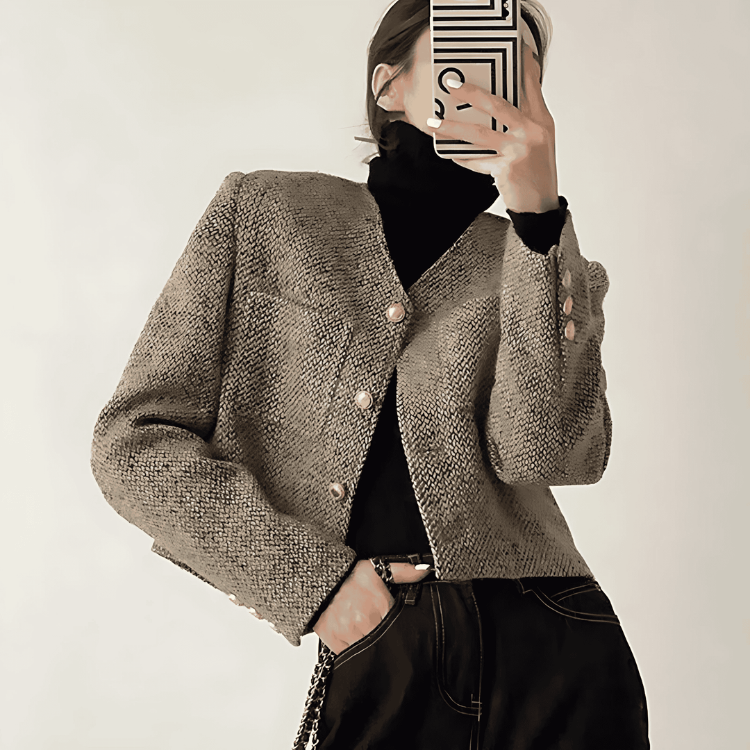 Drune | Damen Gepolsterte Kragenlose Jacke Stilvolle Schichten