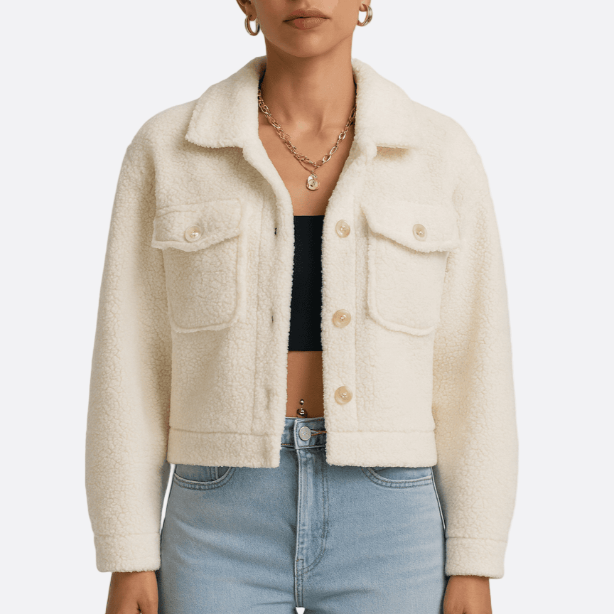 Drune | Damen Cropped Sherpa Jacke Wollmix