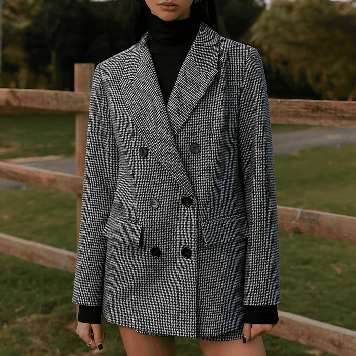 Drune | Damen Doppelter Tweed Blazer Hahnenfußmuster