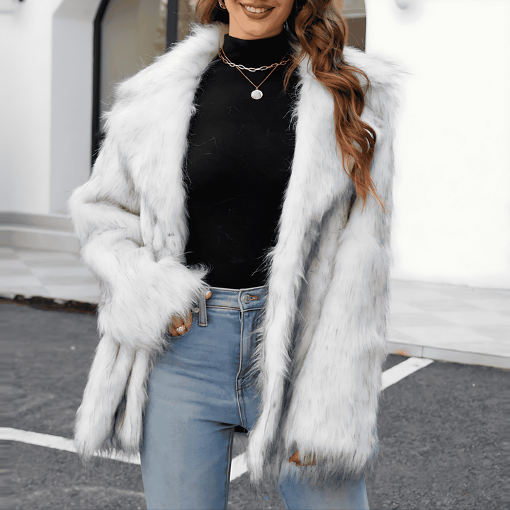 Drune | Damen Elegante Kunstfelljacke Weicher Kragen