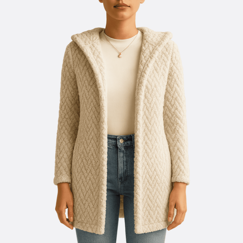 Drune | Damen Hoodie Jacquard Plüsch Jacke Cozy Cardigan