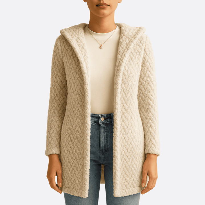 Drune | Damen Hoodie Jacquard Plüsch Jacke Cozy Cardigan