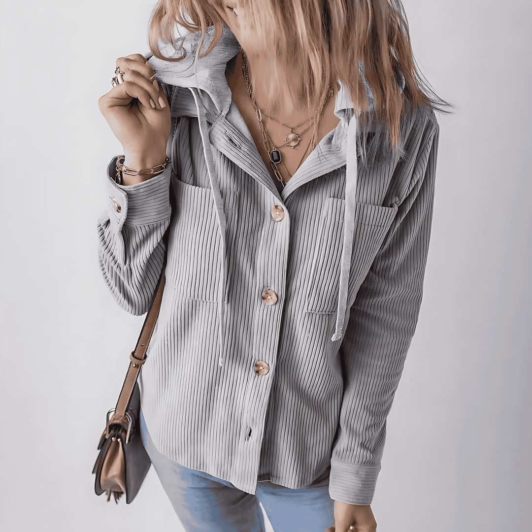 Drune | Damen Kapuzenshirt Jacke mit Rippstruktur Casual Style