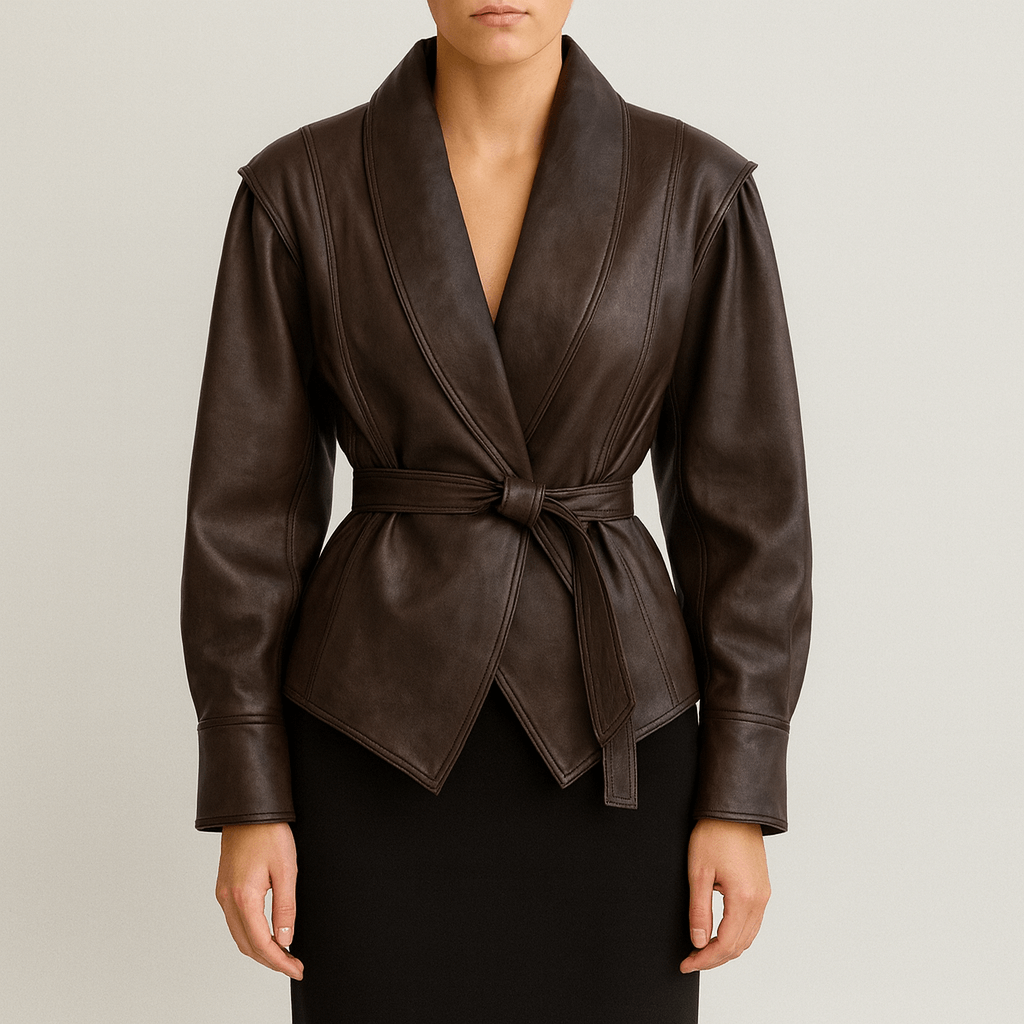 Drune | Damen Lederjacke Taillierte Passform mit Gürtel