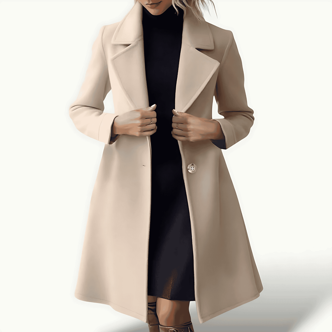 Drune | Damen Lange Beige Wintermantel Wollmischung