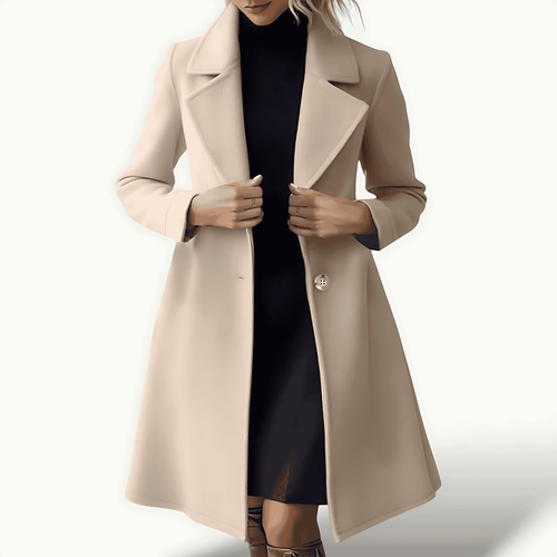 Drune | Damen Lange Beige Wintermantel Wollmischung