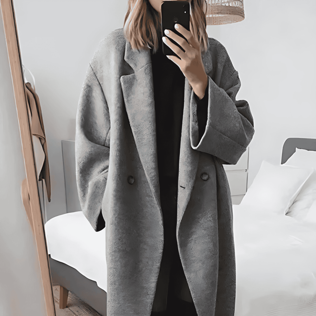 Drune | Damen Notch Revers Lange Winterjacke Einreihiger Knopfverschluss