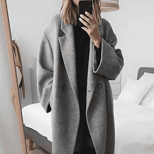 Drune | Damen Notch Revers Lange Winterjacke Einreihiger Knopfverschluss