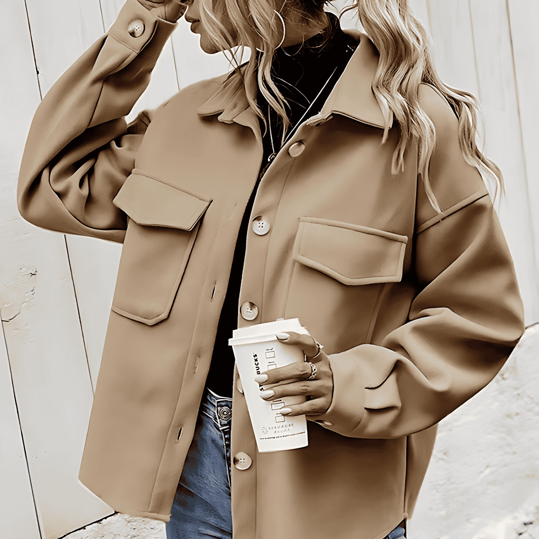 Drune | Damen Übergröße Jacke mit Taschen & Knöpfen
