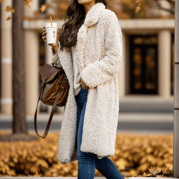 Drune | Damen Übergröße Teddyjacke mit Futterkragen