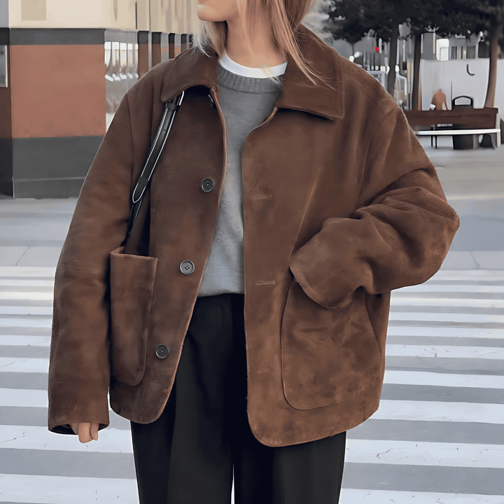 Drune | Damen Oversized Teddyjacke mit Knopfschluss