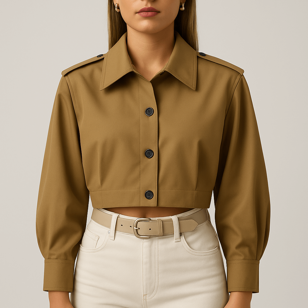 Drune | Frauen Relaxed Fit Cropped Jacke Mit Knöpfen Manschetten