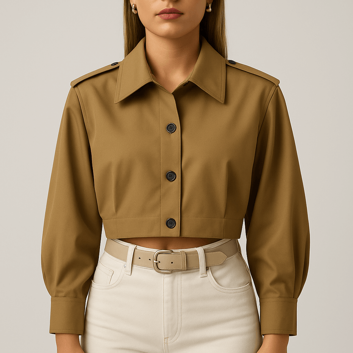 Drune | Frauen Relaxed Fit Cropped Jacke Mit Knöpfen Manschetten