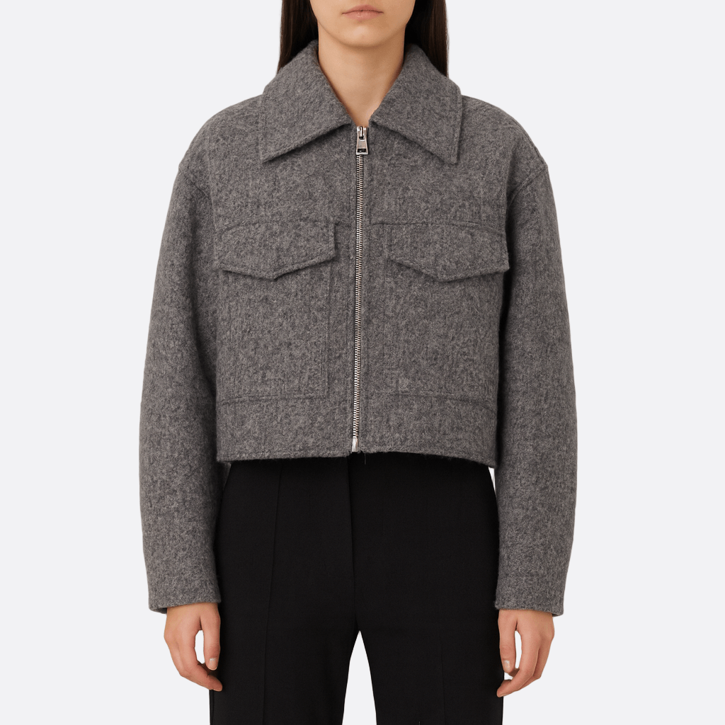 Drune | Damen Strukturierte Kurze Jacke Wolle Design