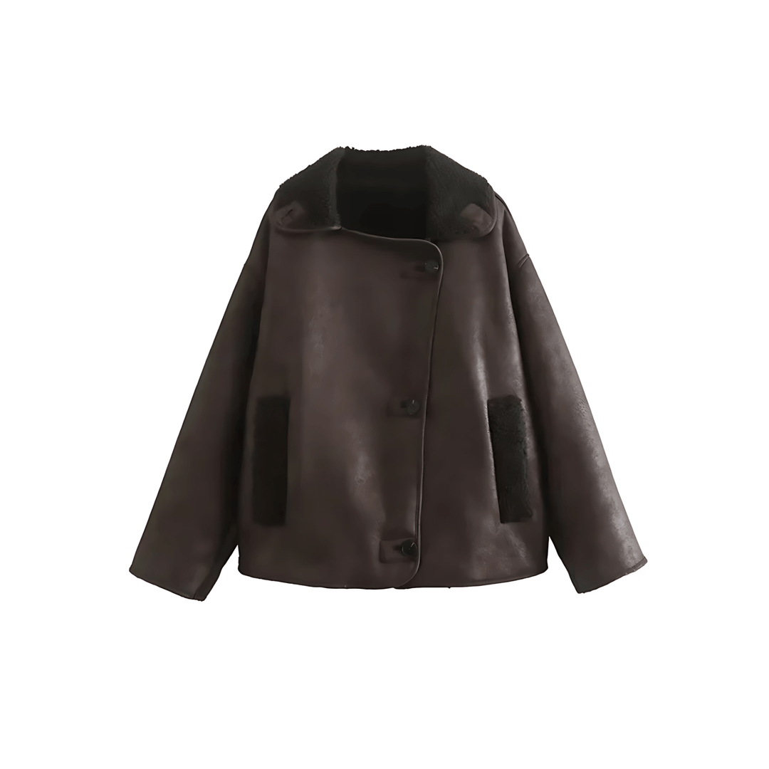 Drune | Frauen Stilvolle Lange Ärmel Kragen Jacke Winterstil