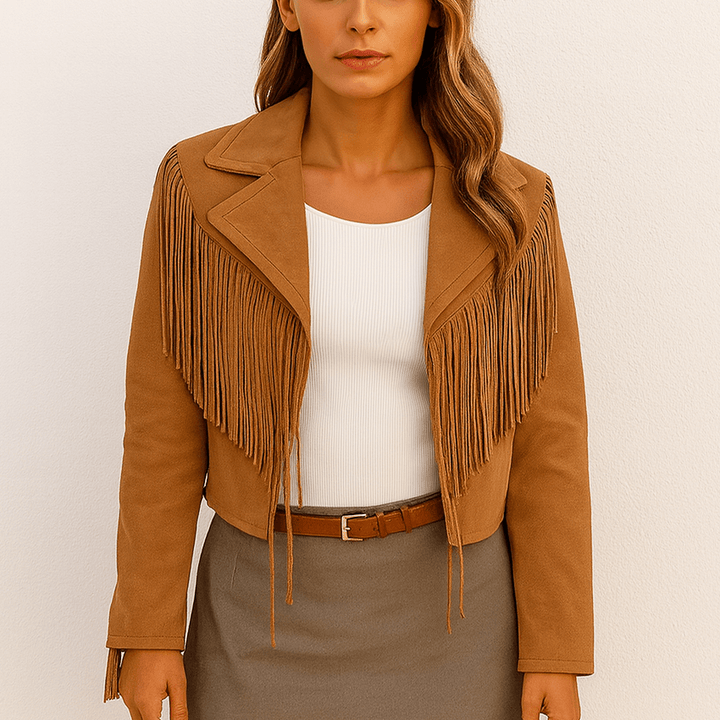 Drune | Damen Wildlederjacke Fitted Fransen Taille-Länge
