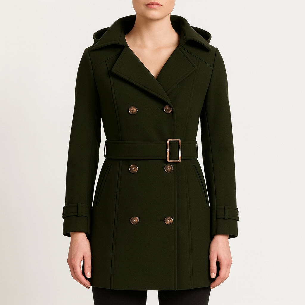 Drune | Damen Taillierter Fit Kapuzenmantel mit Gürteltaille