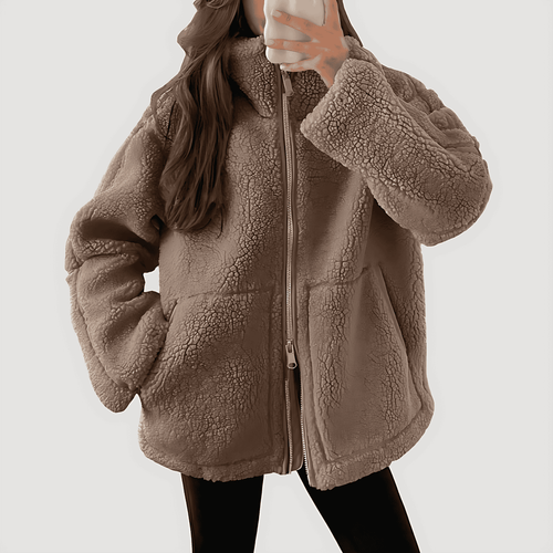 Drune | Damen Teddy Reißverschluss Fleece Jacke Winter Kleidung