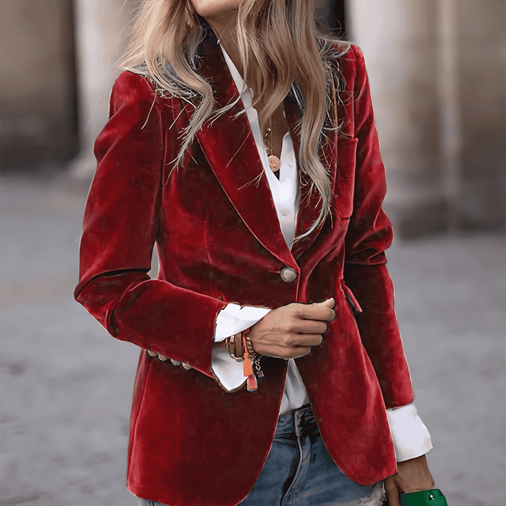 Drune | Damen Samt Blazer Goldene Knopfdetails