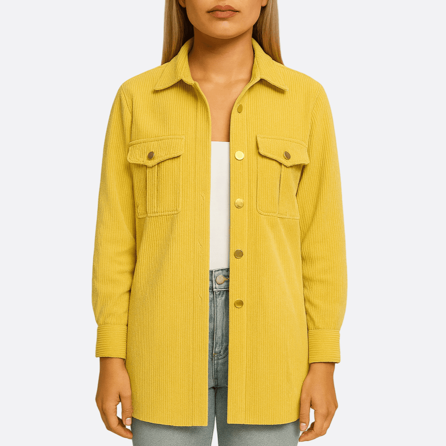 Drune | Damen Gelbe Cordjacke Stilvolle Jacke Klassischer Stil