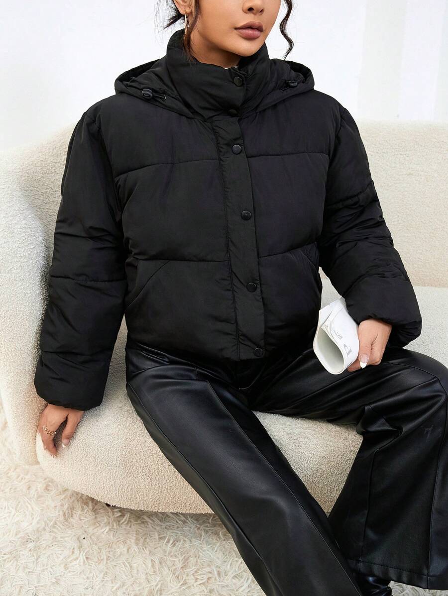 Drune | Damen Kurze Kapuzen-Puffer-Winterjacke