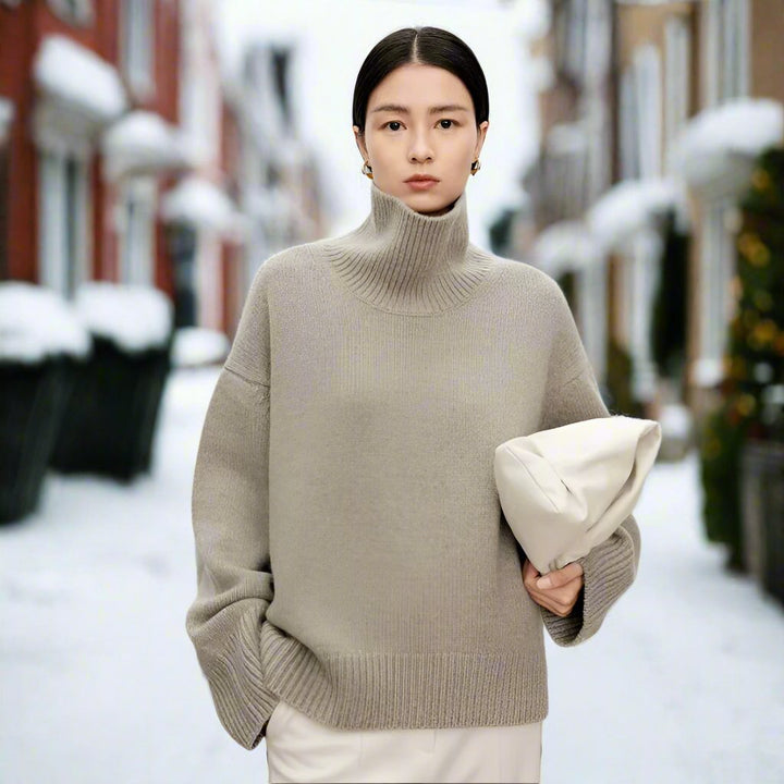 Drune | Hoher Hals Strickpullover Übergroß Schnitt Rippstrick Weiche Wollmischung