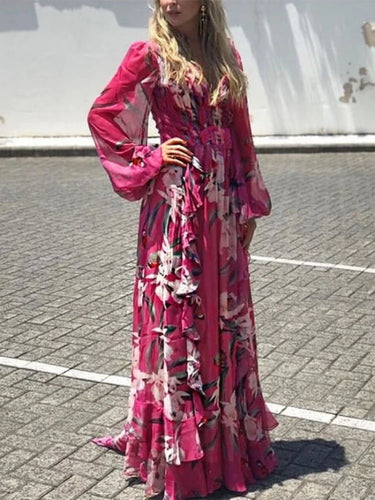 Drune | Langärmliges Sommerkleid mit V-Ausschnitt und hohem Bund