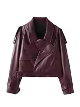Drune | Bordeaux kurze Herbstjacke mit Ärmelgürteln