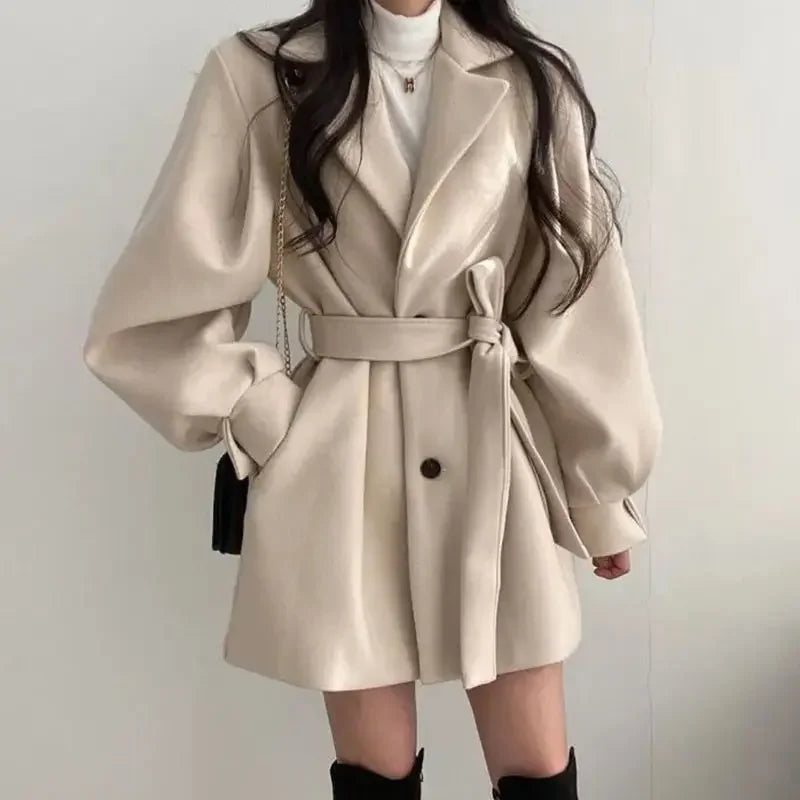 Drune | Damen Gürtelter Wickel Mini Mantel