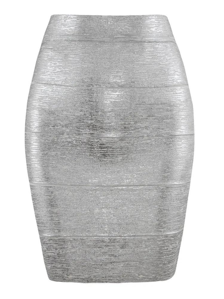 Drune | Großhandel Frauen Sommermode Sexy Gold Bronze Bandage Rock Designer Nachtclub Bodycon Bleistiftrock Faldas 46Cm