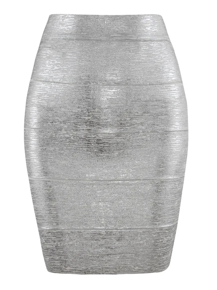 Drune | Großhandel Frauen Sommermode Sexy Gold Bronze Bandage Rock Designer Nachtclub Bodycon Bleistiftrock Faldas 46Cm