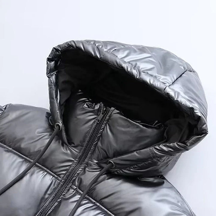 Drune | Metallische Winterjacke mit hohem Kragen und Kapuze für Frauen